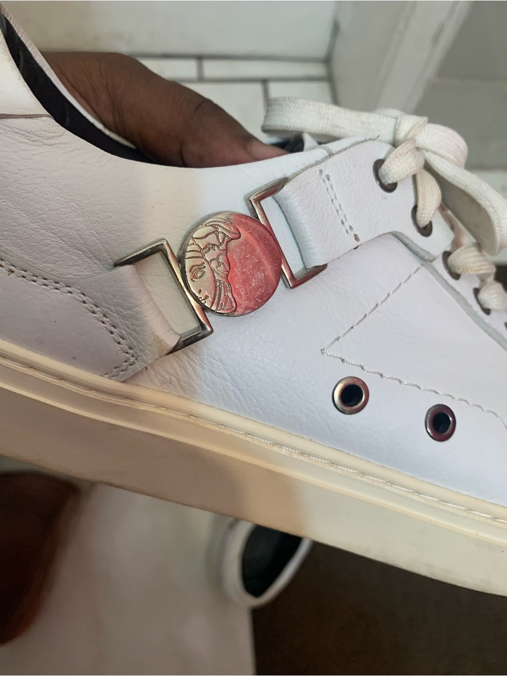 Versace Collection White Leather Low-Top Sneakers with Black Insole